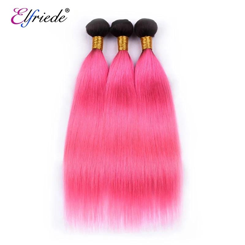 Elfriede T1B/Pink Straight Ombre Colored Human Hair Bundles Brazilian Human Hair Extensions 3/4 Bundles Deals Sew-in
